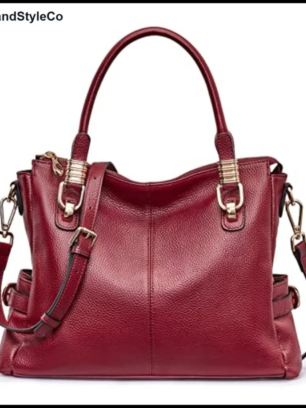 Genuine Leather Satchel Tote Shoulder Bag with Detachable Strap